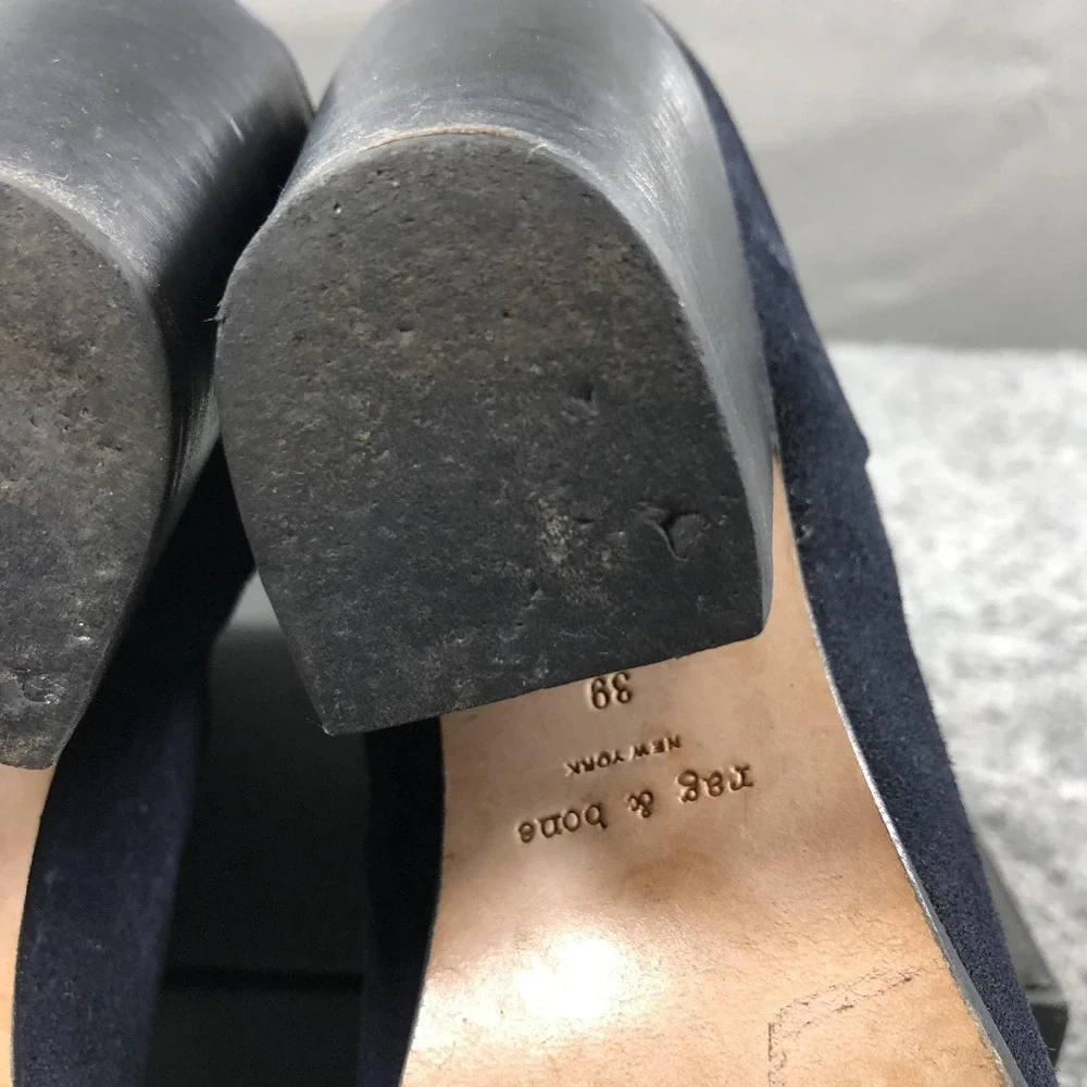 Rag & Bone Newbury 2.0 Boots Womens 9 Navy Suede Ankle Zip Block Heel Casual